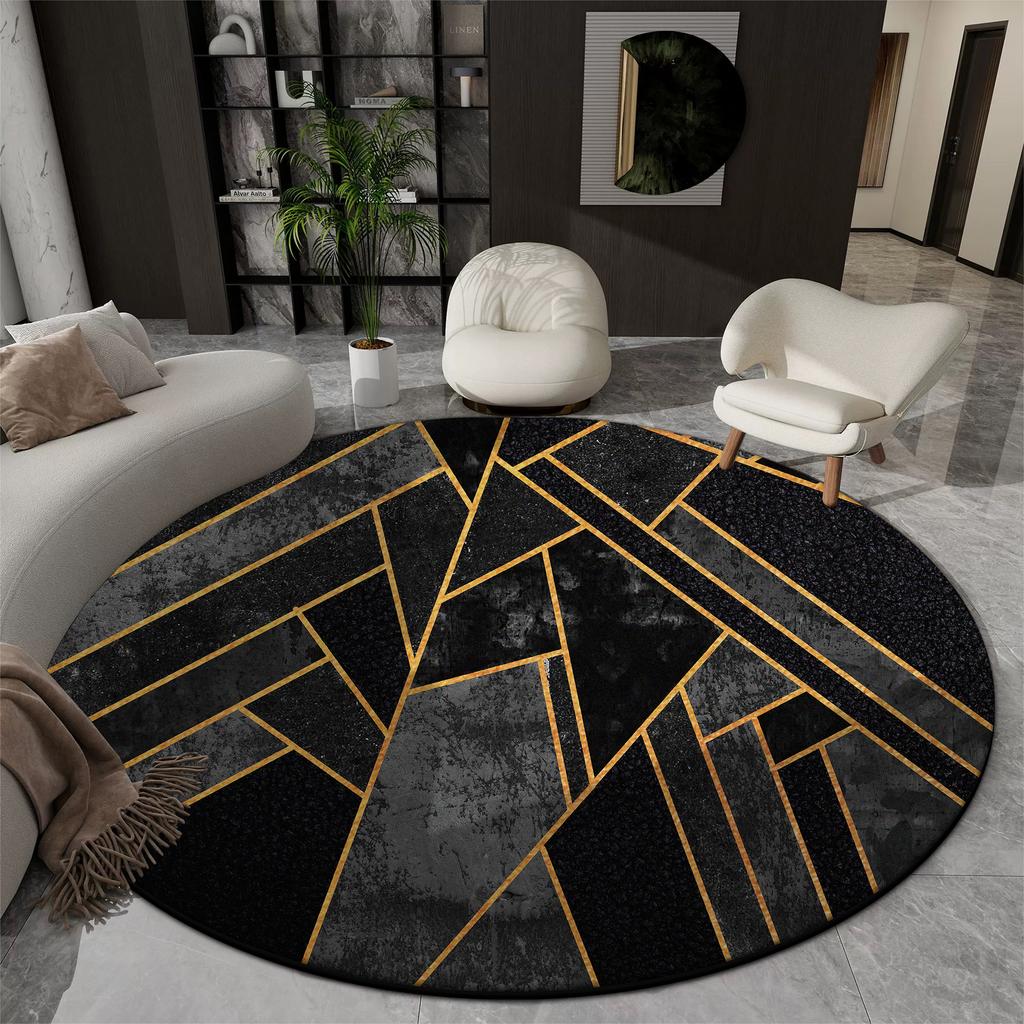 Geometrické kulaté koberce pro obývací pokoj Luxusní dekorace Domov Velký rozměr Plyšové koberce Ložnice Pracovna Protiskluzová podložka pod židli Podlaha Měkký