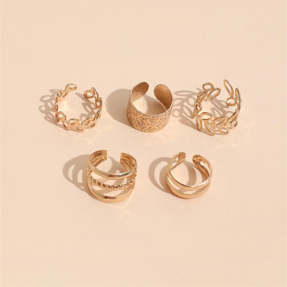 5PCS Retro Multi-element Leaf Geometric Ear Cuff Non-Piercing Ear Bone Clip Men and Women