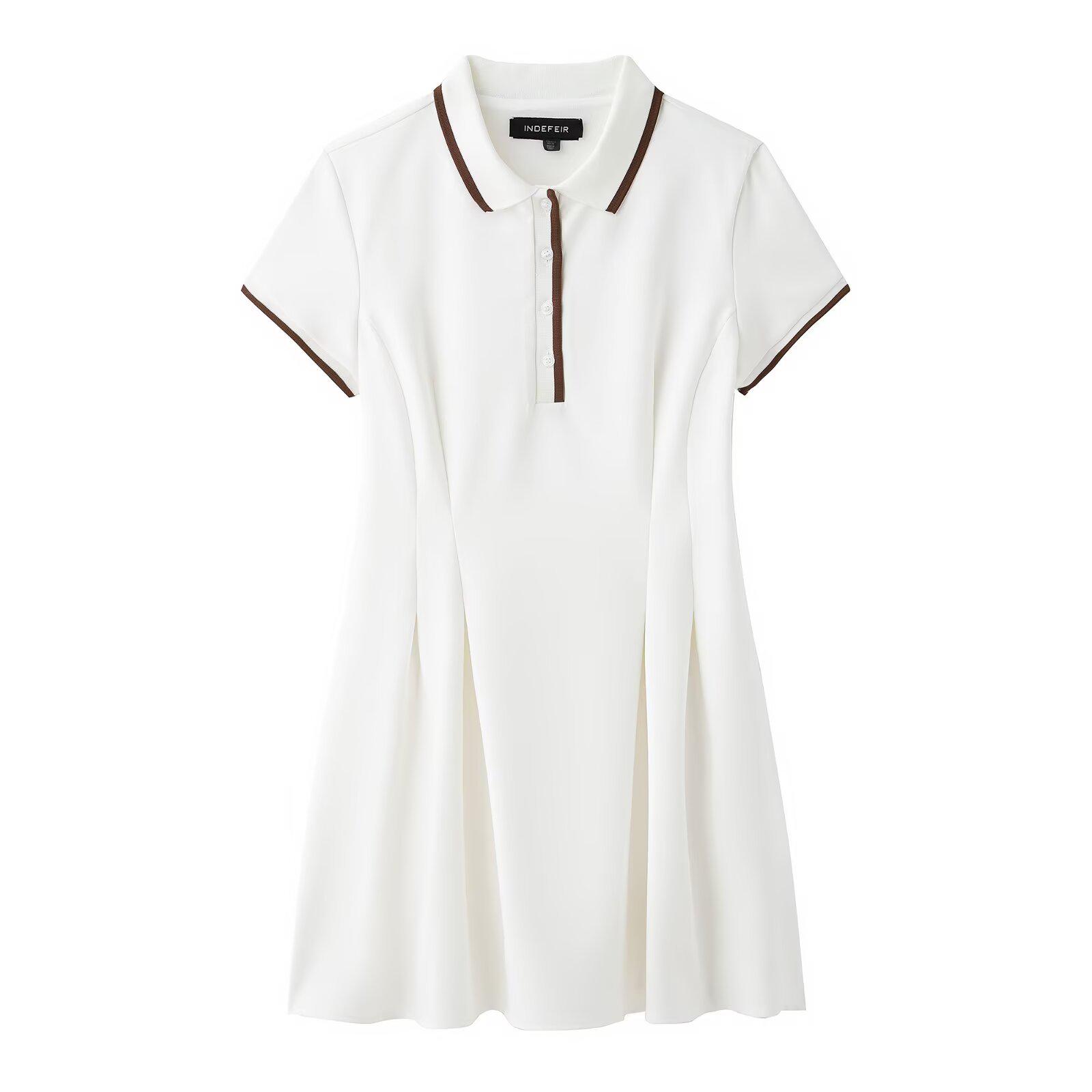 

Женское короткое платье-поло с французским ребристым воротником и складками 2024 года в европейском и американском стиле Extra Small