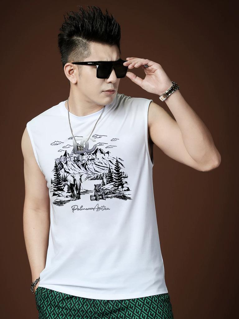 2025 Summer New Trendy Brand Sweat Vest Men's Sleeveless T-Shirt Vest Summer Outerwear Casual Sports Top for Men