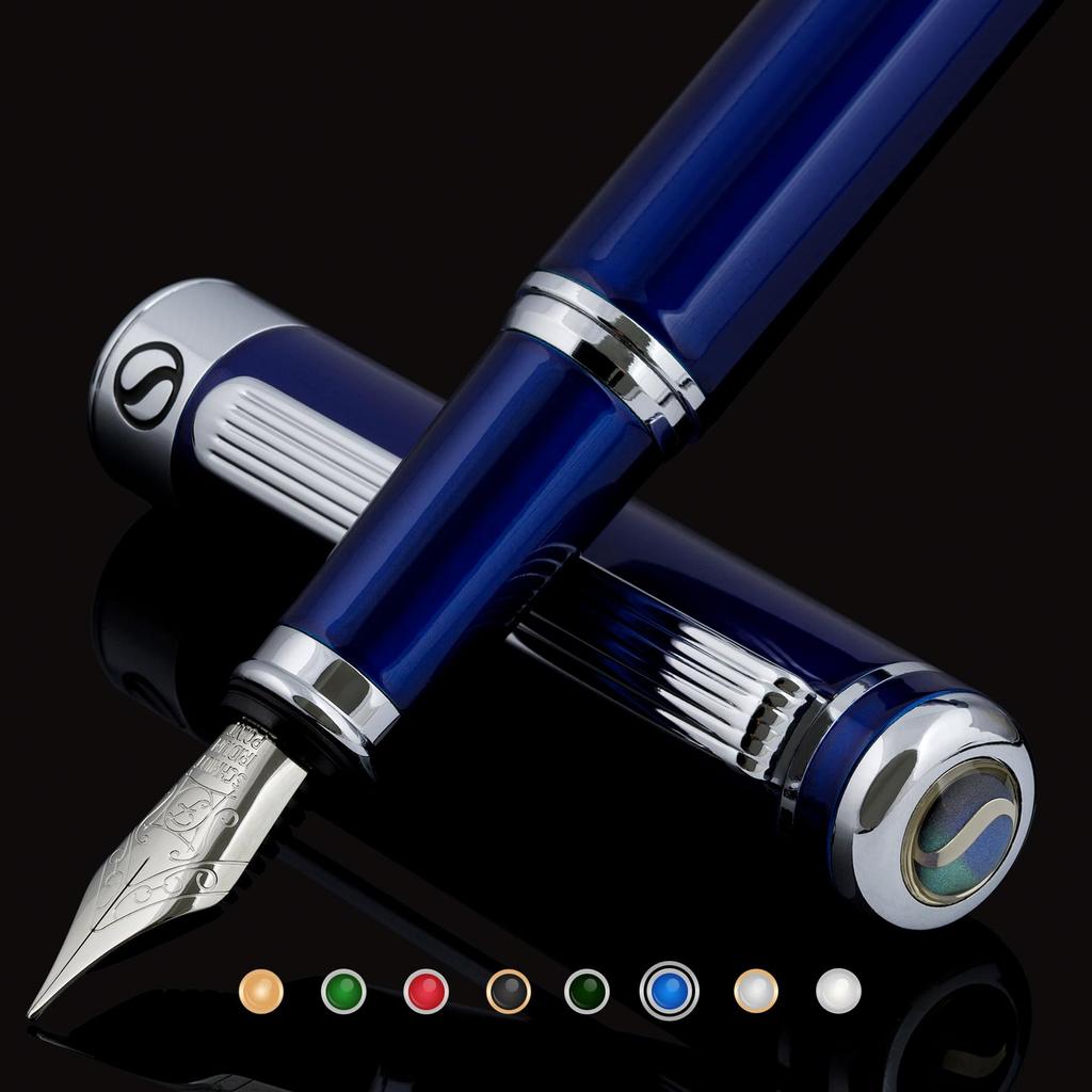 Premium Blue Fountain Pen with Chrome Hardware and Schmidt Fine Perfect for Men and and the Elegant Fountain Pen Gift Midnight Blue Fountain