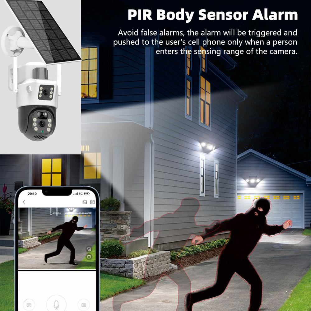 IR Night Vision Surveillance Camera Wireless Dual Lens Security Camera 6MP  Human Tracking Solar Charging Bulit-in Battery Cam