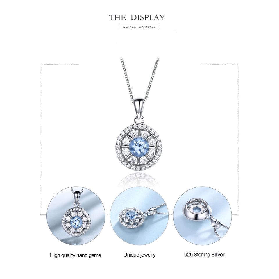 Umcho Leaf Blue Pendant Necklace Gemstone For Girl Gift Fine Jewelry