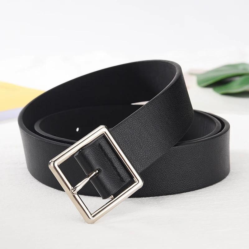 2026 Women'S Belt Soft Pu Leather Belt Square Buckle Pin Buckle Jeans Black Belt Chic Luxury Brand Fancy Vintage Strap Female