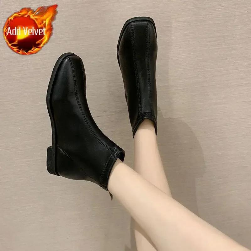 Fashion Booties Waterproof Ankle Boots for Women Winter 2024 Flat Pu Chic and Elegant High Quality On Offer Promotion Woman Short Shoes