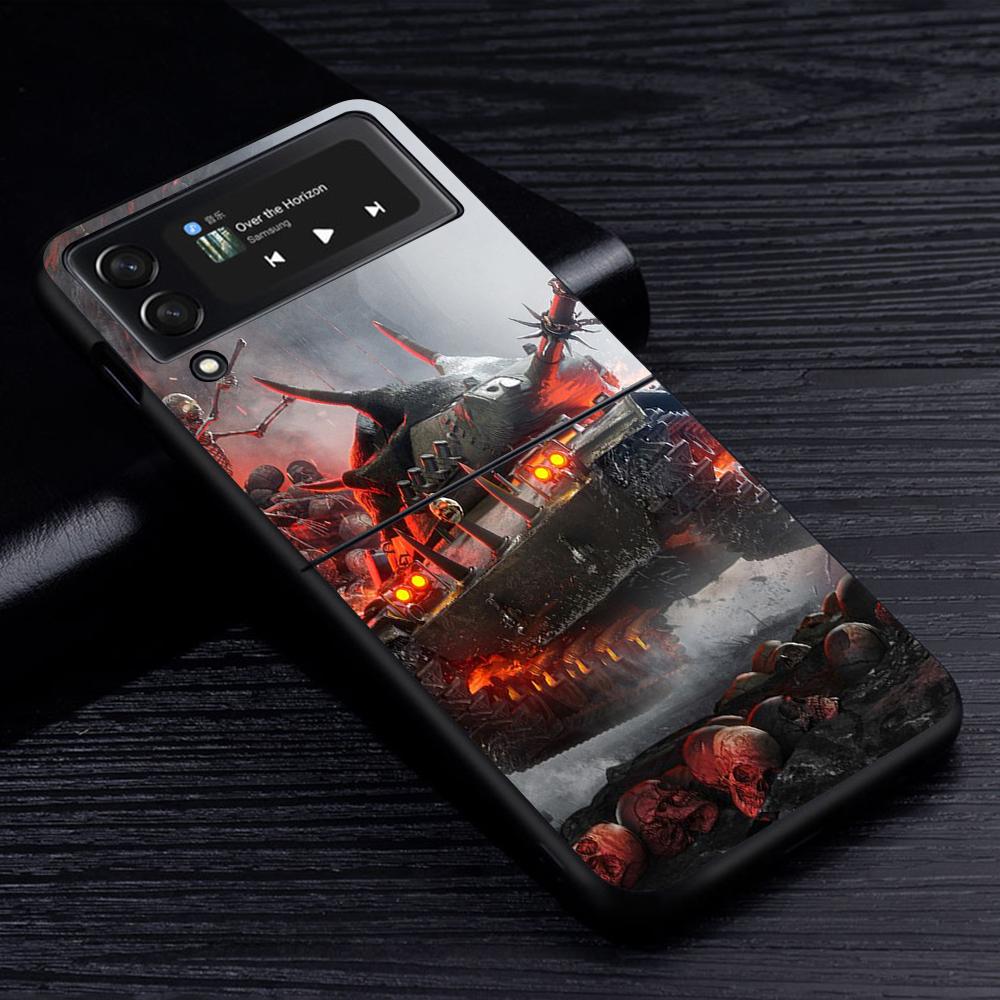 Kryt na mobilní telefon Tanks Fighter Warship pro Samsung Galaxy Z Flip4 Flip3 5G Černý Coque Z Flip 4 3 Tvrdý PC Luxusní Kryt Zflip3