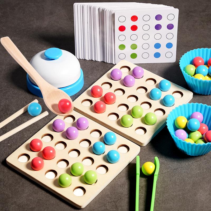 Jouet Montessori en Bois Perles à Pinces Entraînement Motricité Fine Tri des Couleurs Appariement Apprentissage Précoce Jouets Éducatifs Pour Enfants