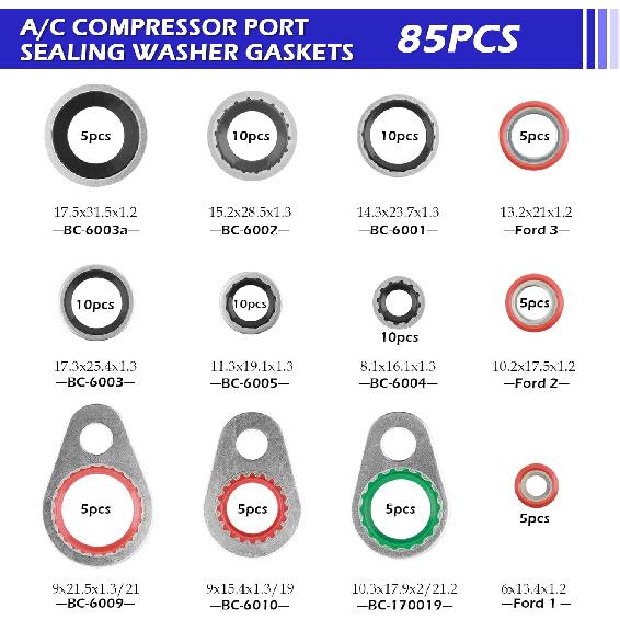 139PCS AC O Ring Kit Conta 30 Sizes,Durable A/C O Ring Assortment Kit With 54PCS Rubber Gasket & 85PCS Spacers For Seal Improvement,Professional AC