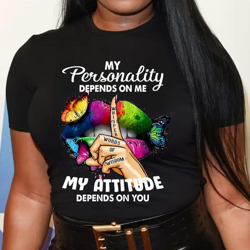 

Модная женская футболка с цветочным принтом и принтом губ, забавная повседневная футболка с короткими рукавами и круглым вырезом, летняя женская футболка 8XL чёрный