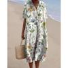 Women Floral Print Maxi Dress Colorful V Neck Short Sleeve Loose Casual Summer Beach Dress Vacation Workout Wear