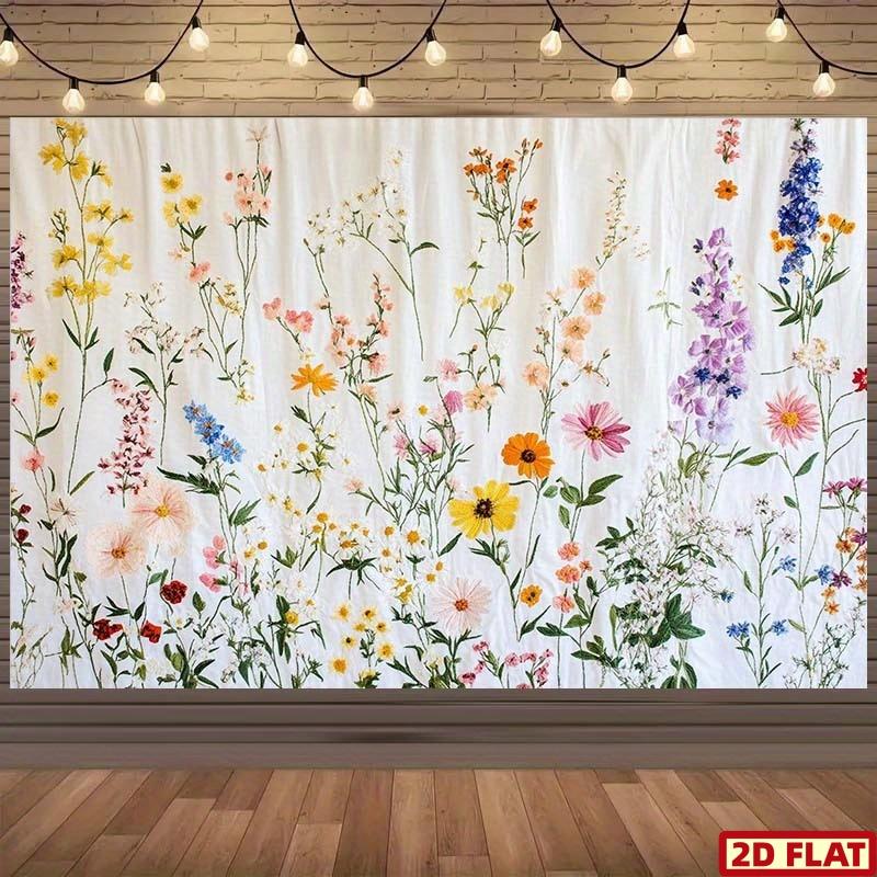 2D Flat, Floral Tapestry Wildflowers Meadow Garden Wall Hanging Spring Summer Decor