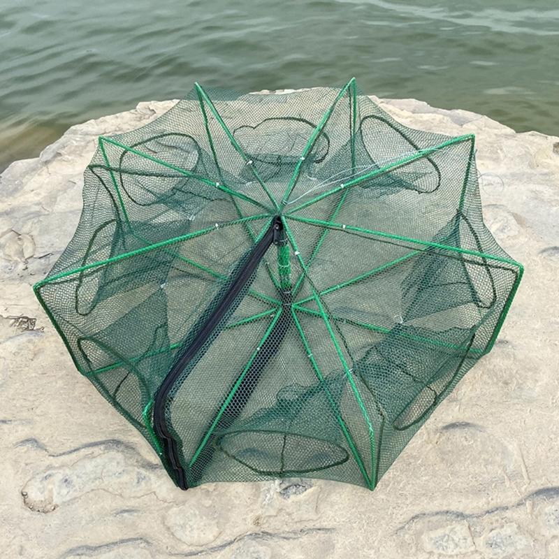 Fishing Shrimp Cage Baits Mesh Net Foldable Fish Trap Cage 6/8 Hole Folding Fishing Net Automatic Fishing Trap Net