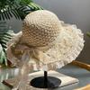 Lace Trim Sun Hat Foldable Beach Cap Elegant Summer Straw Hat  Travel