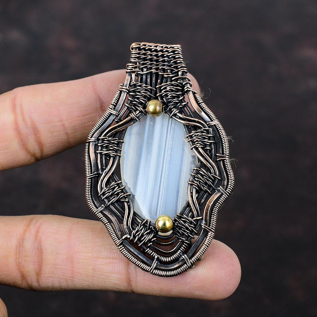 Botswana Agate Pendant Copper Wire Wrapped Pendant Gemstone Copper Jewelry Handmade Dainty Pendant Wire Wrapped Jewelry Gift For Anniversary