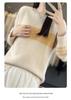Women's Pure Wool Color Block Round Neck Sweater - Long Sleeve, Loose Fit, Autumn/Winter Knit Top