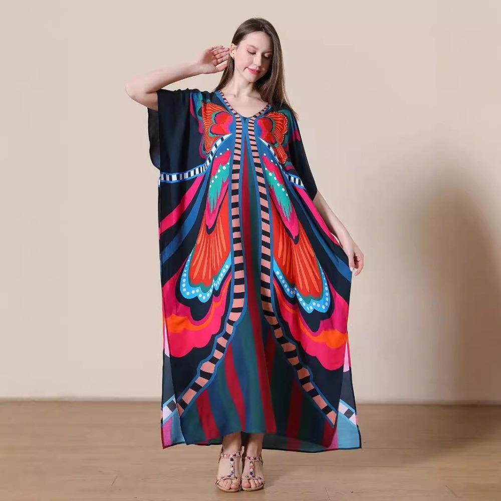 Plus Size Boho Kaftan Dress, Women's Plus Maxi Cover Up Dress