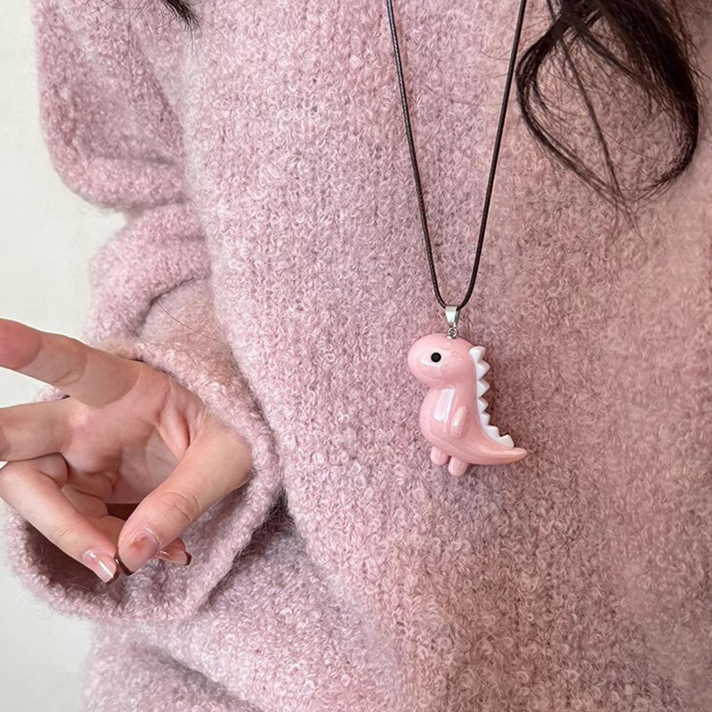 Resin Dinosaur Charm Necklace Unique Animal Pendant Clavicle Chain Vintage Long Neckchain Accessory for Women Men