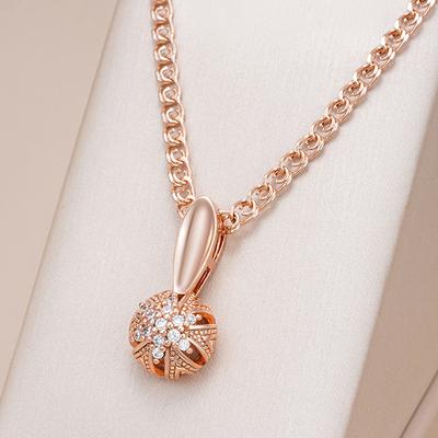 Colar com Pingente de Flor de Cristal Único Para Mulheres Luxo Cor Ouro Rosa Zircônia Natural Acessórios Joias Vintage