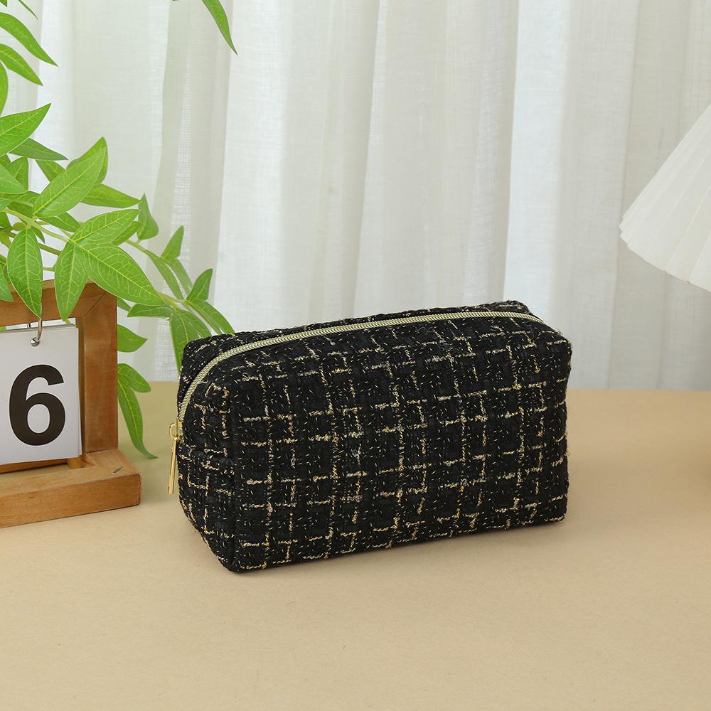 

Cosmetic Bag With Handle Lightweight Large Capacity Cosmetic Bag Linen Cotton Makeup Case Breathable Women S Makeup Bag For Gift чёрный