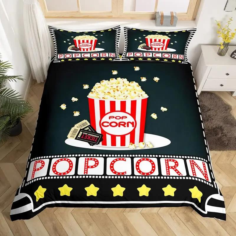 Покрывало Movie Time Комплект постельного белья Кинотеатр Пододеяльник Микрофибра Попкорн Кинозакуски Покрывало EU Single(135x200cm)