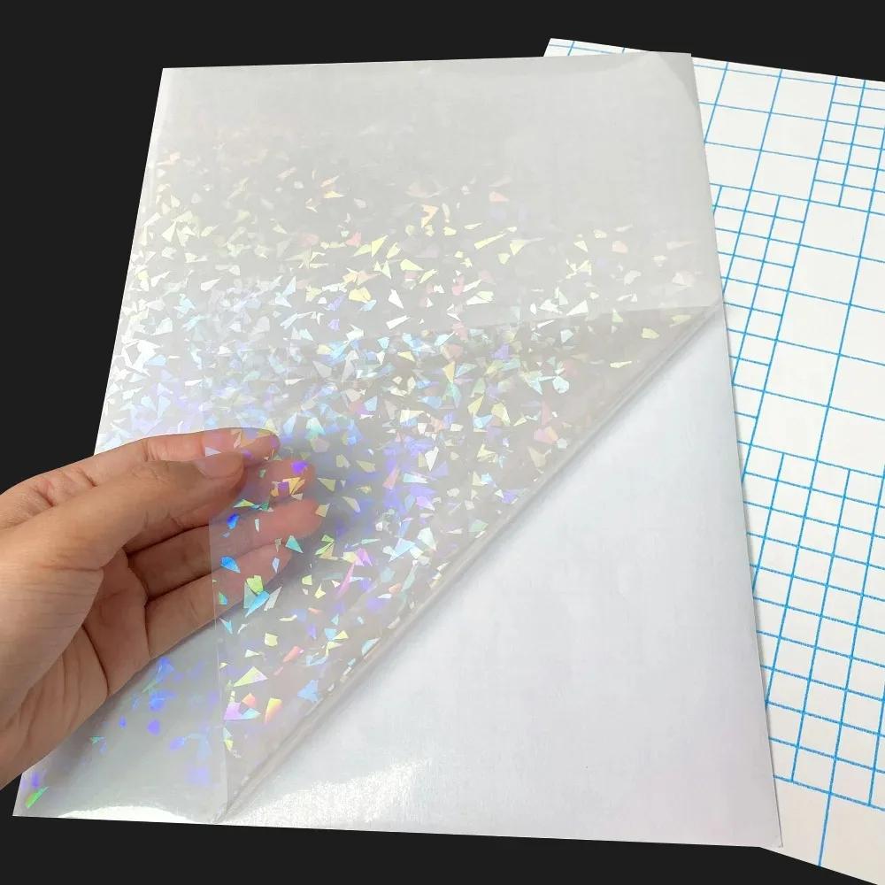 Holographic Not Printable Vinyl Sticker Paper Self-adhesive Laser Photo Laminating Films A4 Transparent Paper DIY for Badge