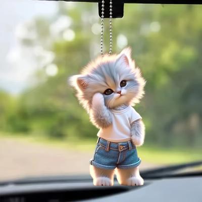 1pc Creative Cute Denim Cat Keychain Charm Acrylic, Cute Pet Car Keychain Accessories, Personalised Gifts