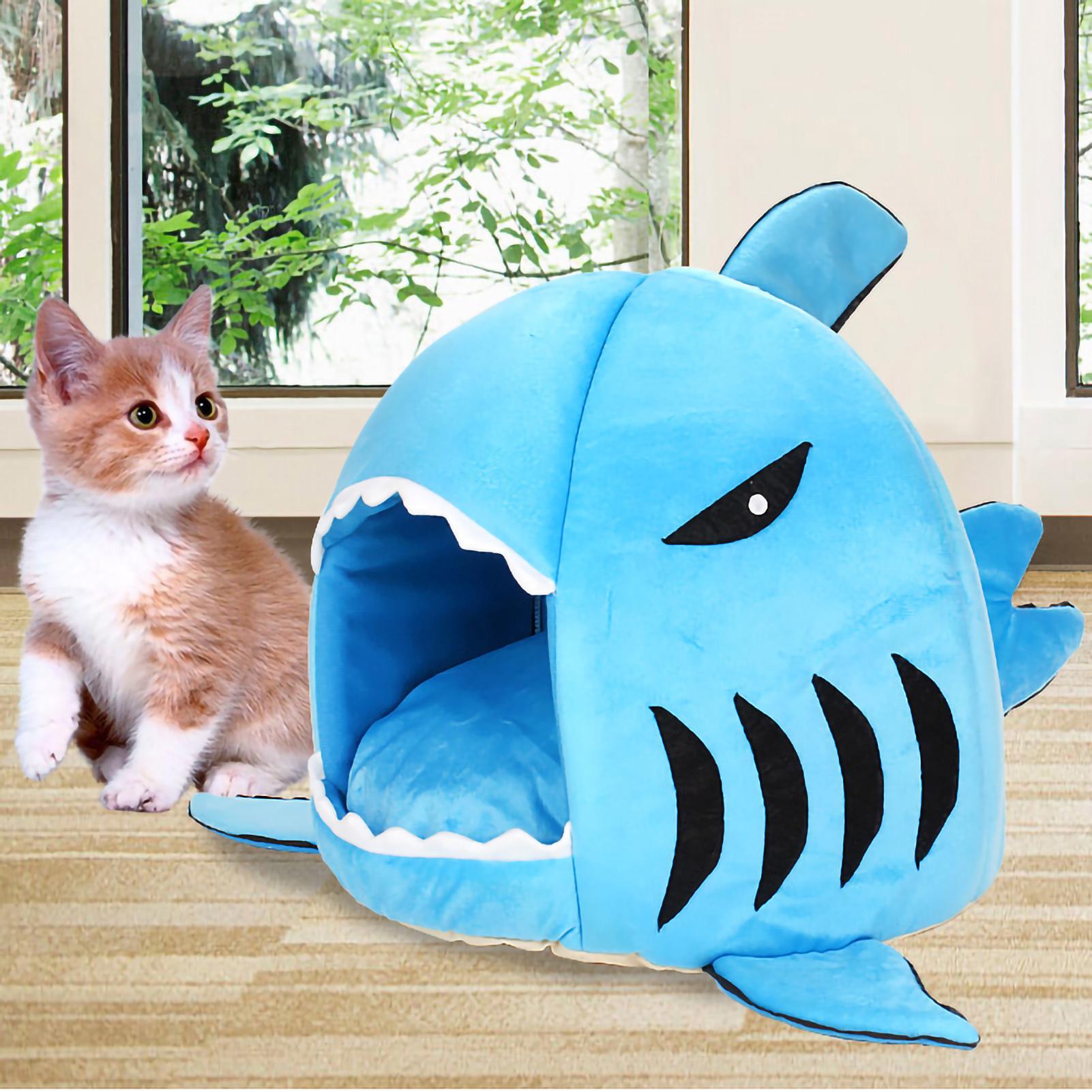 

Shark Cat House Removable Washable Full Seasons Cat Shark Shaped Bed for Pets Kitten Dogs Blue синий