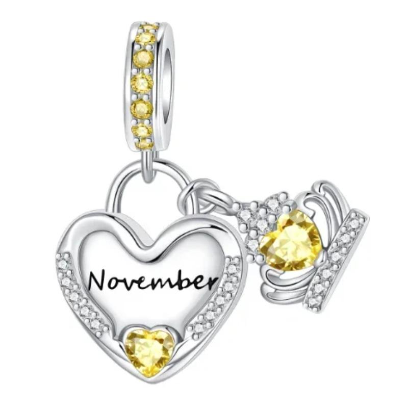 Sparkling Birthstone Charms Copper Heart Key Birthday Pendant Fit Original Necklace Bracelet Women Jewelry Diy Gift