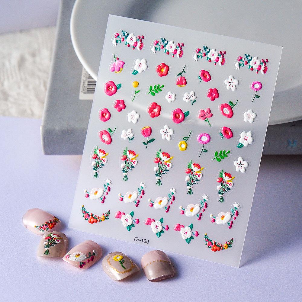 3D Embossed Valentine's Day Nail Stickers - Blue Wheat Ear Flower Design