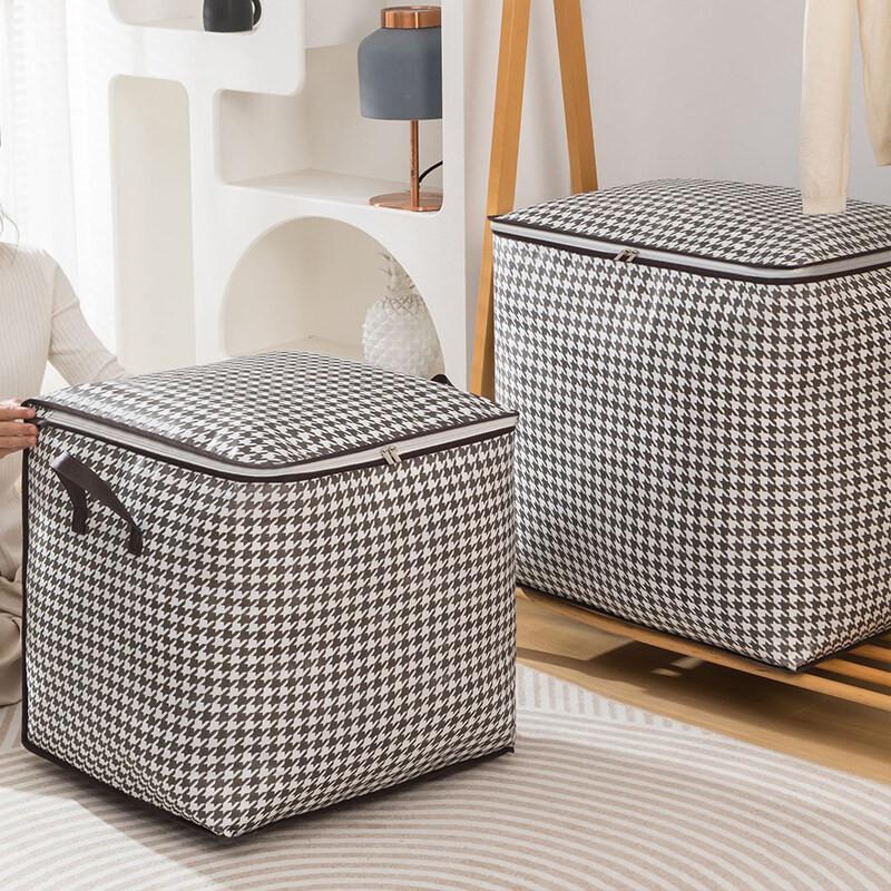 Large Clothes Storage Bag Houndstooth Moving Bag Closet Organizer Quilt Blanket Storage Tote with Handles