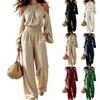 Women's Cable Knit Neck Long Sleeve Jumpsuit, High Waist Loose Fit Straight Leg