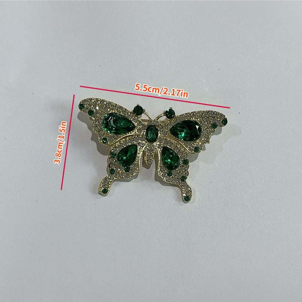 Elegant Vintage Grön Fjärilsbrosch Nål med Glittrande Strass - Perfekt för Klänningar & Kostymer, Idealisk Gåva för Kvinnor