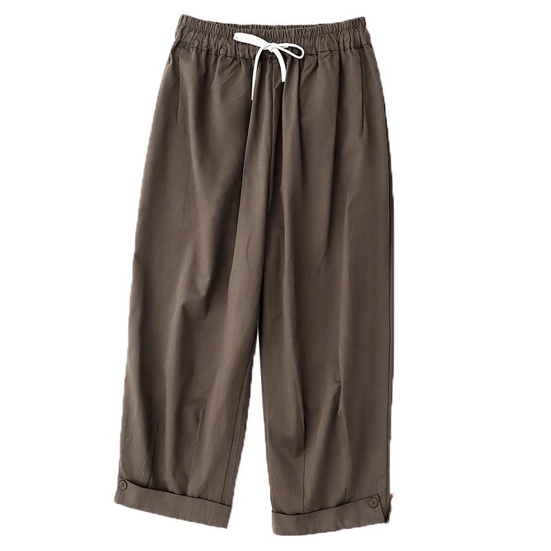 2025 summer new solid color cotton and linen Harlan pants women's casual versatile loose and thin Korean version nine-point casual pants