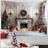 Vintage Christmas Fireplace Tapestry: Holiday Tree Photo Background Hanging Cloth