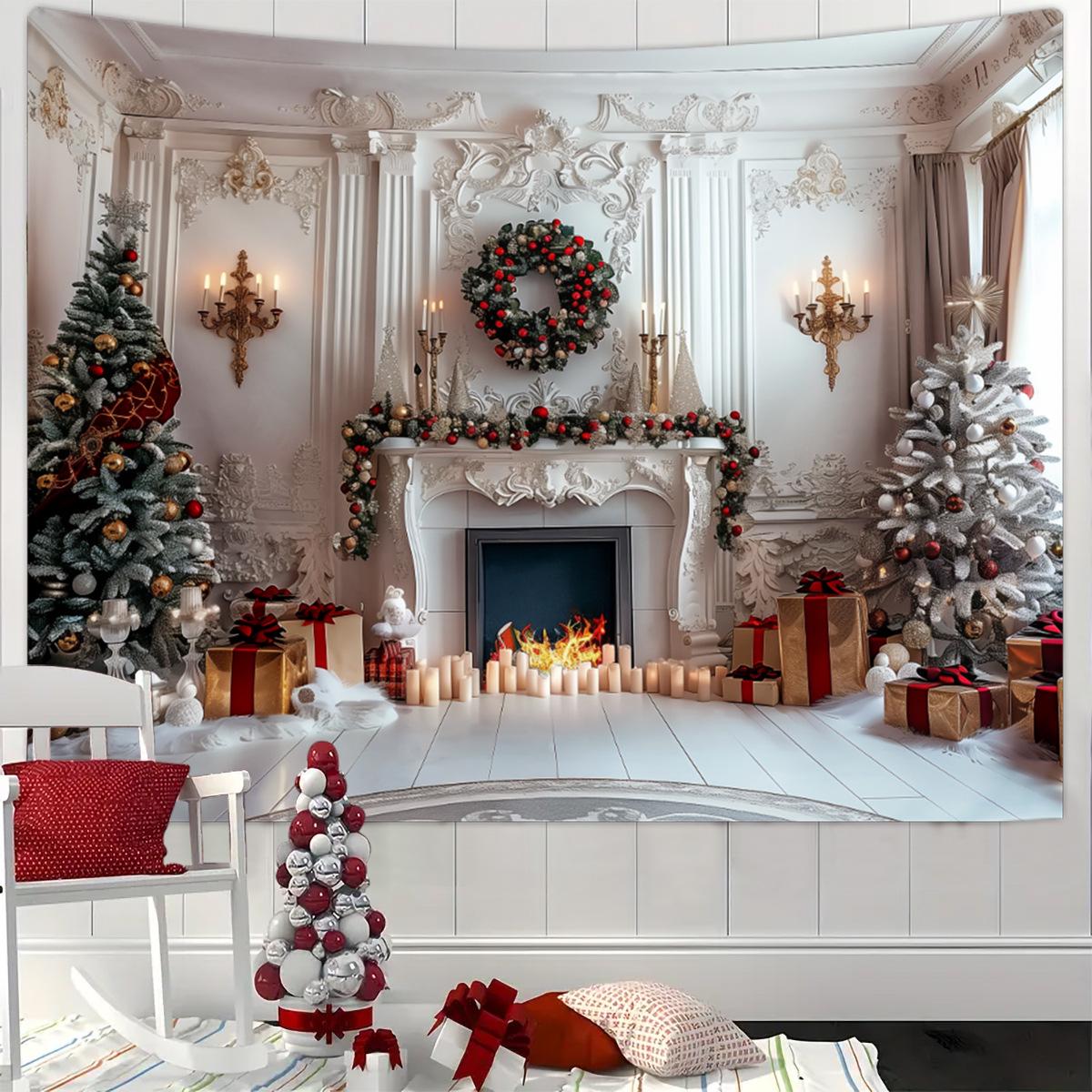 

Винтажный рождественский гобелен для камина: Праздничная елка фотофон подвесная ткань Brushed Fabric 95x75cm
