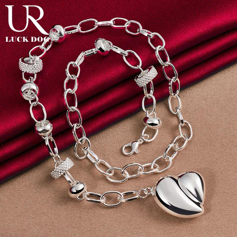 925 Sterling Silver Smooth Hollow Heart-shaped Pendant Necklace Fashionable Wedding Jewelry