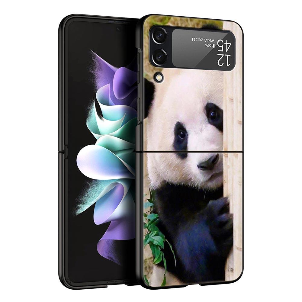 Phone Case For Samsung Galaxy Z Flip 3 4 5 Hard Black Folding PC Luxury For Samsung Z Flip3 Cover Protect Shell Fubao Panda