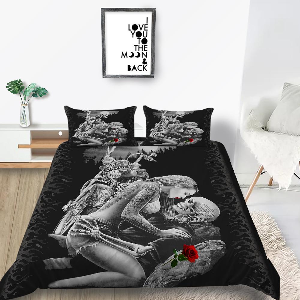 Zestaw pościeli do domu Czaszka Głowa z nadrukiem Dół Poszwa na kołdrę Zestaw pościeli UE Pełny rozmiar Pojedyncze/podwójne łóżko Dekoracja wnętrz