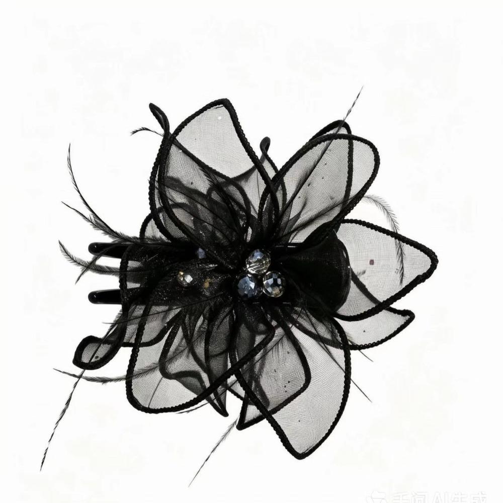 Sheer Tulle Crystal Pendant Spark Crystal Hair Jaw Clip Elegant Tulle Claw Clip Daily Style