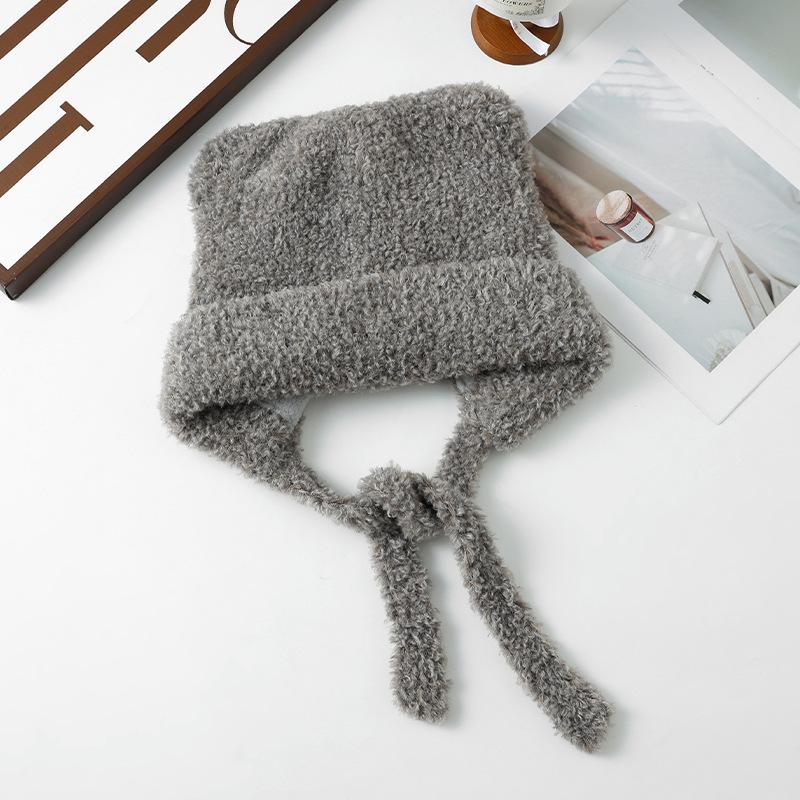 New Cute Little Bear Plush Ear Protection Hat Korean Version of Versatile Plush Thickened Warm Hat Showing Face and Small Cold Proof Hat