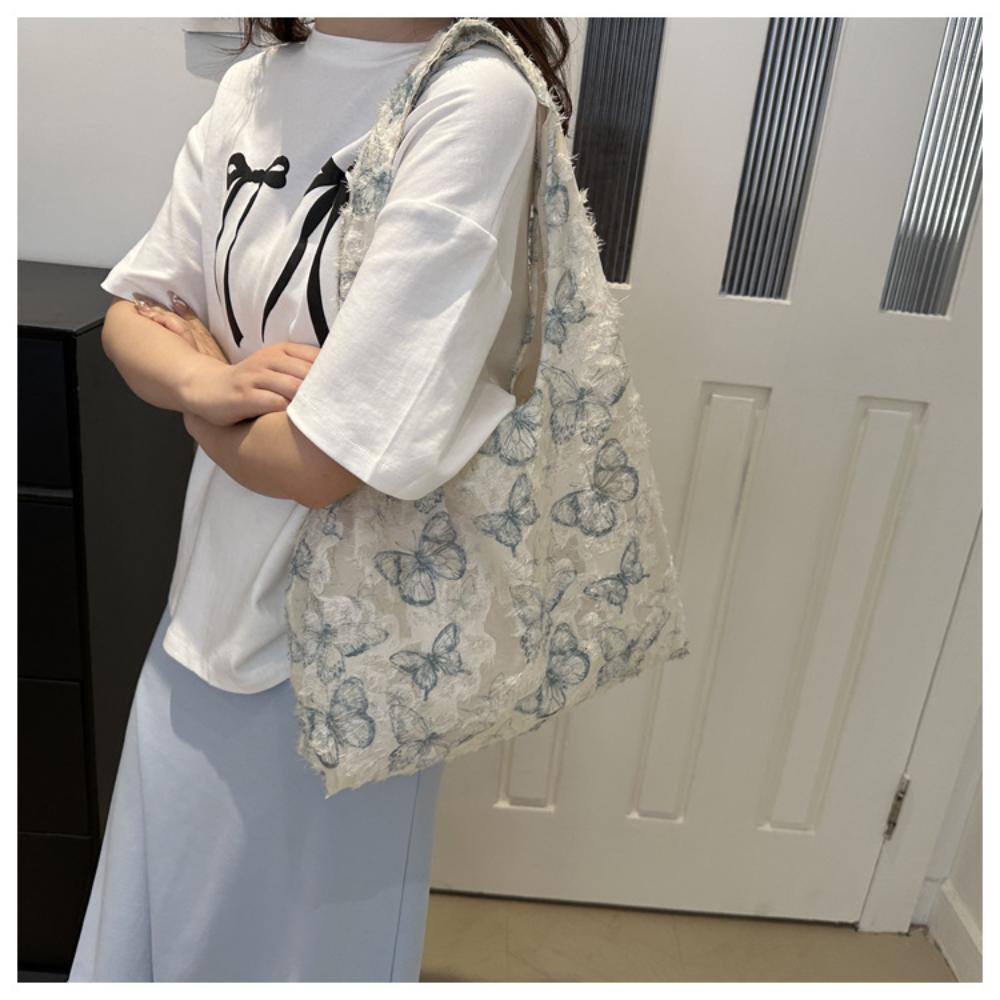 Retro Nadruk Motyla Damska Torba na Ramię Słodka Koronka Damskie Torby na Zakupy Moda Płótno Damska Torba Kamizelka Torby Tote Torebka