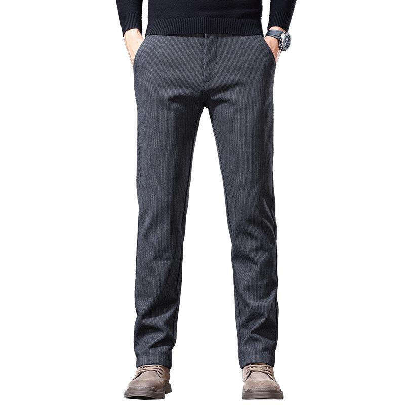 Men's High-End Slim Fit Woolen Trousers - Autumn/Winter Collection, Elastic Straight Leg, Light Luxury Casual Style.