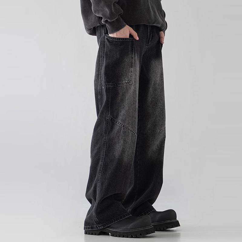 Men's American Style Retro Washed Wide-Leg Denim Jeans – Trendy, Versatile, Casual Long Pants