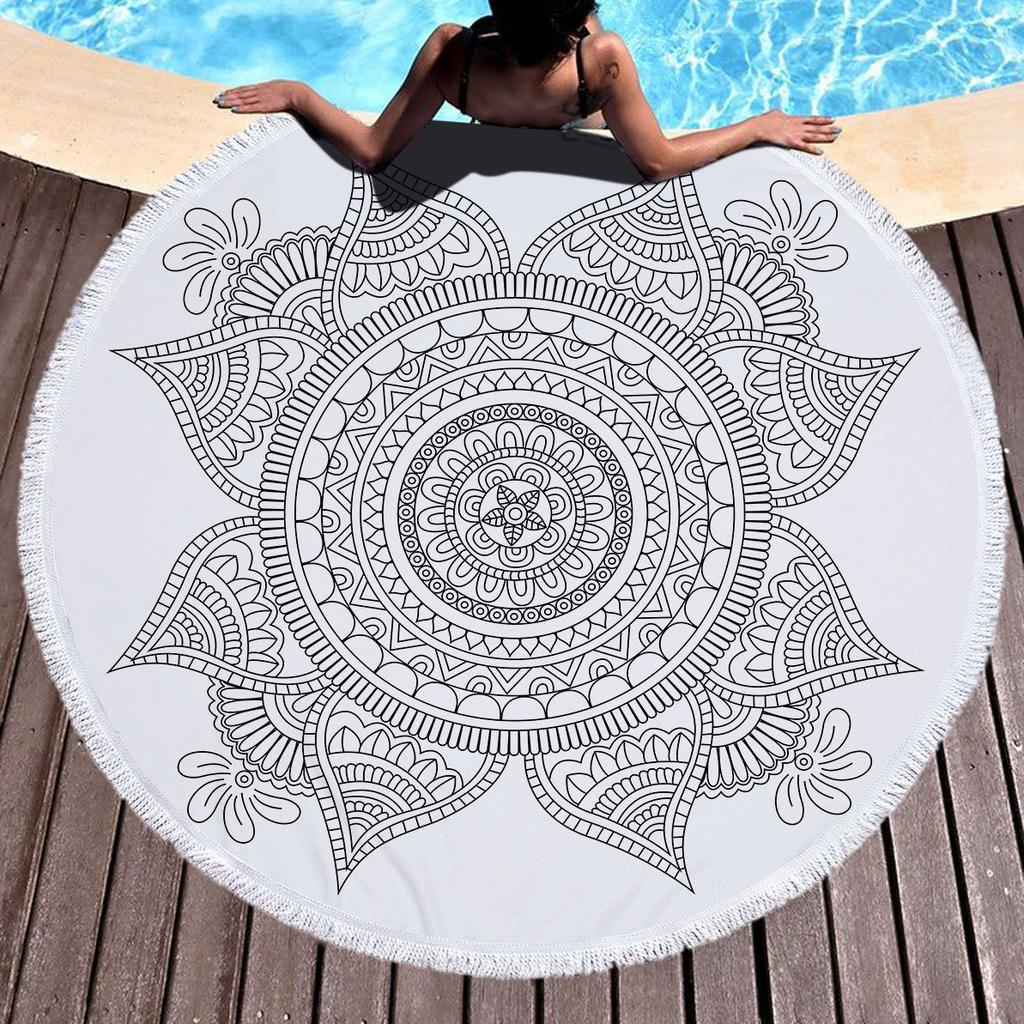 Bohemia Mandala Round Beach Towel Tassels Microfiber Exotic Flower Geometric Pattern Bath Towel Picnic Yoga Mat Bikini Cover Up