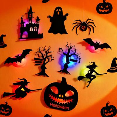 8/12Pcs Halloween LED Light Wall Sticker Hollow Spooky Bat Pumpkin Spider Night Light Holiday Party Home Office Wall Decoration Decal