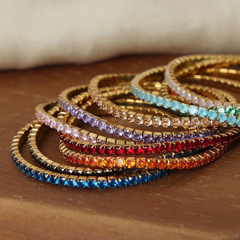 Multicolor Zircon Gold-Plated Titanium Steel Elastic Bracelet