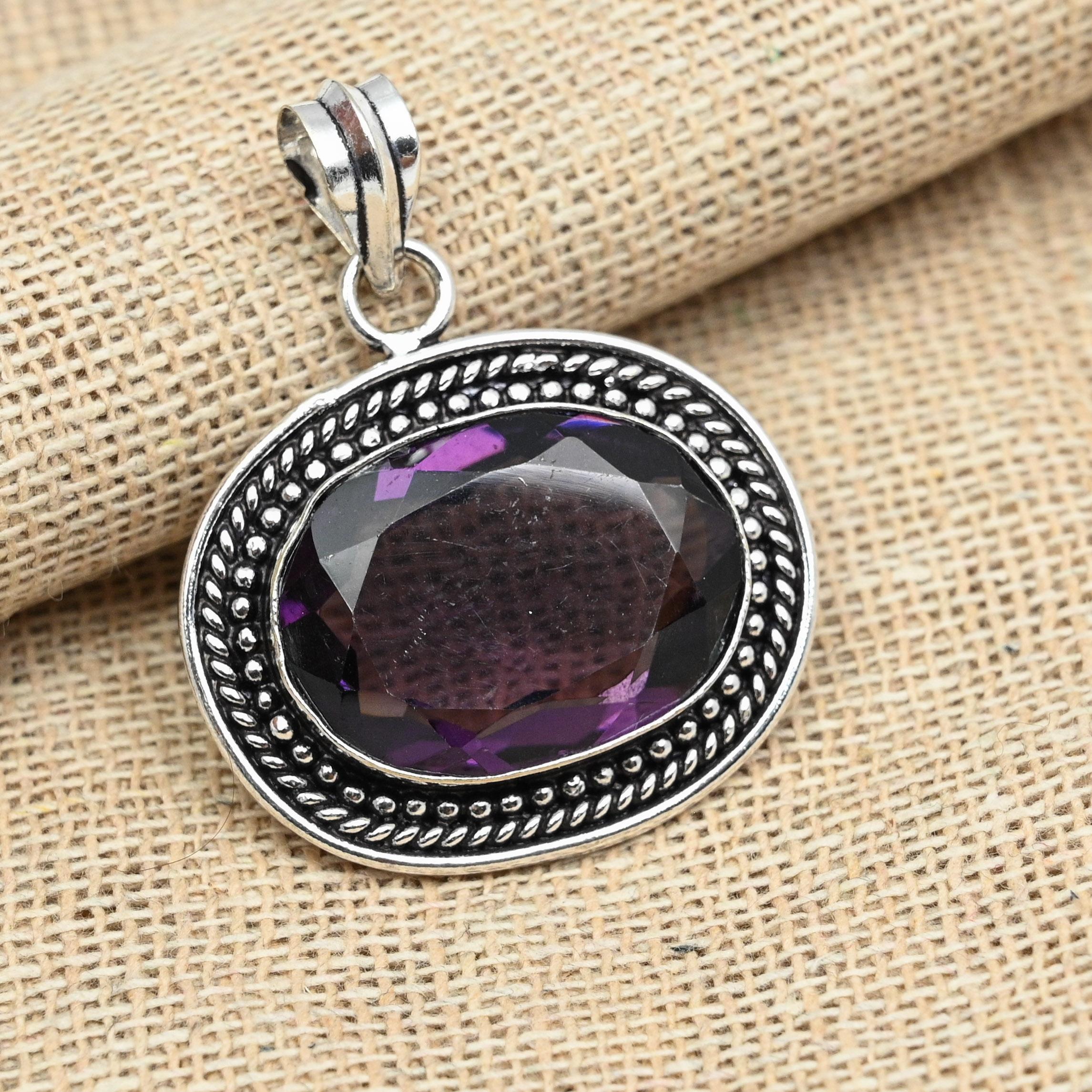 

AAA + Аметист Драгоценный камень 925 Твердое серебро ручной работы Серебряный кулон Ювелирные изделия 1.77 inches фиолетовый