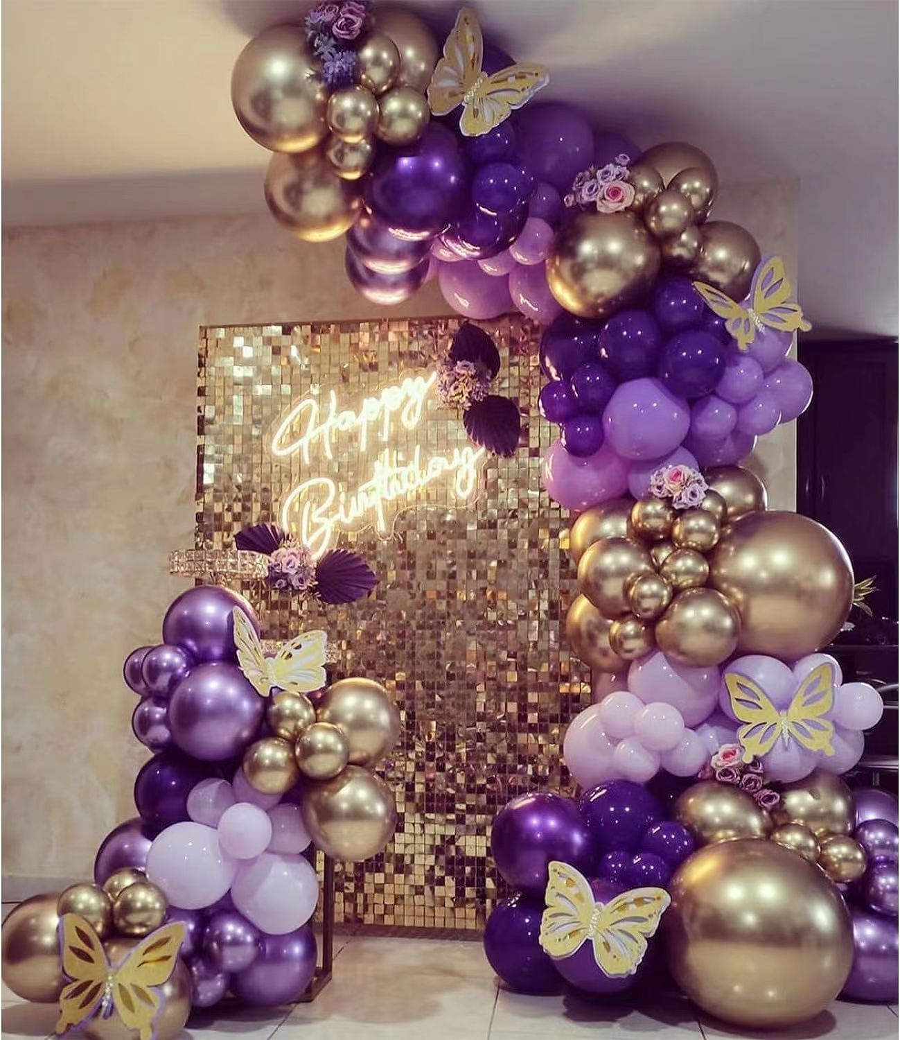 

Набор венков из фиолетовых и золотых шаров, темно-золотая арка, лавандовое украшение-лампа, украшение для вечеринки принцессы для маленькой девочки, украшение на день рождения Set as shown