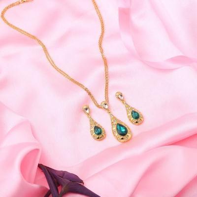 Gold Plated Elegant Emerald Drop Halo Pendant For Women
