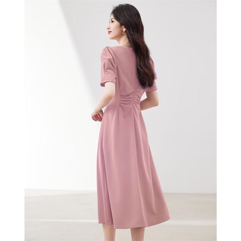 French Style Pleated Puff Sleeve Midi Dress